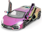 1/24 Scale Colorful Lambo Revuelto Diecast Car Model, Collectible Diecast Toy Car with Lights and Sounds, Pull Back Vehicles Toy for Adults Kids Birthday Gifts Decoration