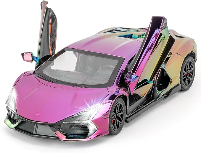 1/24 Scale Colorful Lambo Revuelto Diecast Car Model, Collectible Diecast Toy Car with Lights and Sounds, Pull Back Vehicles Toy for Adults Kids Birthday Gifts Decoration