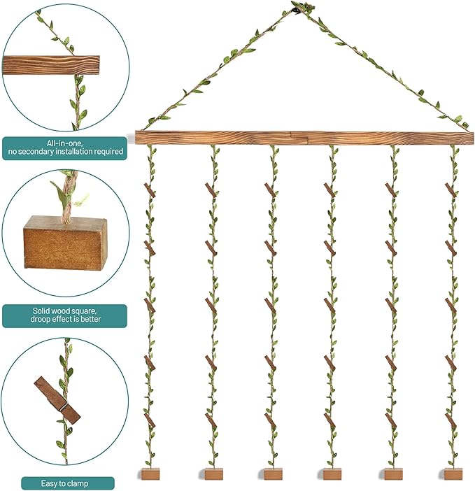 Wooden Hanging Photo Display Pictures Holders with 30 Clips,Picture Collage Frames for Wall,Suitable for Home Office Nursery Bedroom Room Dorm-Carbonized Black