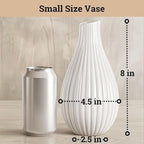 8 Inch White Ceramic Vase for Flowers, Centerpieces and Home Decor - Stylish Ribbed Textured 8 Inch Small White Vase for Pampas Grass - Decorative Vases for Centerpieces - Textured Vases Home Decor