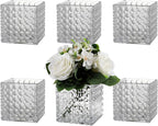Square Vases Set of 6, 5" x 5" x 5" Square Glass Vases for Flowers, Clear Flower Vase for Centerpieces, Small Bubble Vase for Wedding, Party, Home, Office, Parties, Events