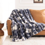Cozy Faux Fur Throw Blanket for Bed Warm Fuzzy Throw Blanket, Soft Plush Thick Bubble Blankets for Bedroom and Living Room, Furry Luxury Blanket, 90 x 90,Tie-Dye Blue