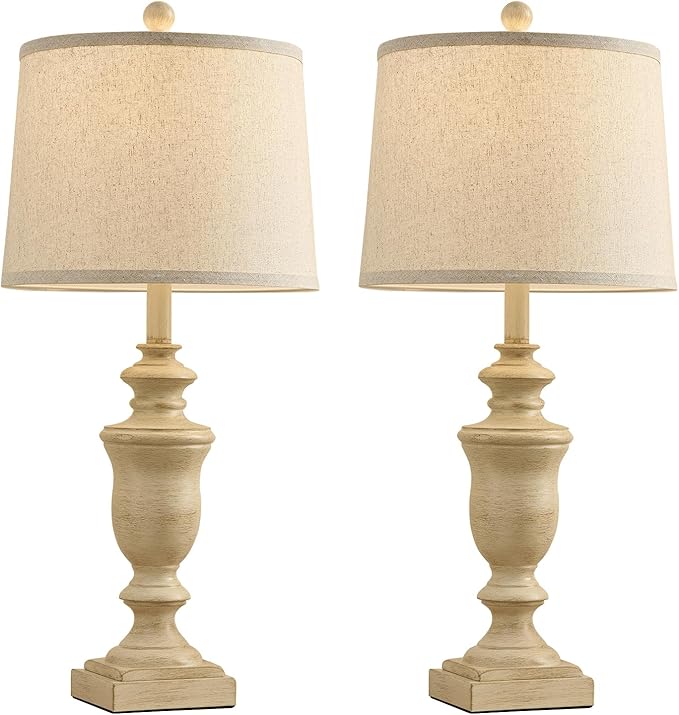 27.5" Vintage Farmhouse Table Lamps Set of 2 Bedside Lamp, 3 Way Dimmable Bedroom Lamps with 2 USB Ports +AC Outlet Touch Nightstand Lamp Rustic Lamp (Rotary-Antique Beige)