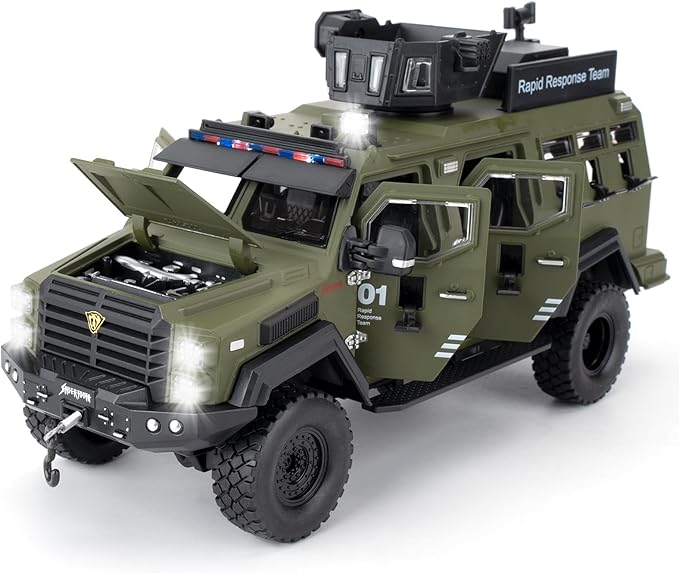 Compatible for 1:24 Saber-Toothed Tiger Alloy Armored Car Model, Collectible Diecast Armoured Explosive Protected Vehicle Toy, Pull Back Toy Car with Sound and Light for Adult Kids (Green)
