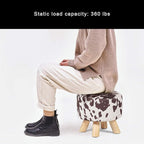 Asense Small Round Ottoman Foot Rest Stool Linen Padded Seat Footstool Ottoman with Anti-Slip Wooden Legs (Cow Brown,Linen)