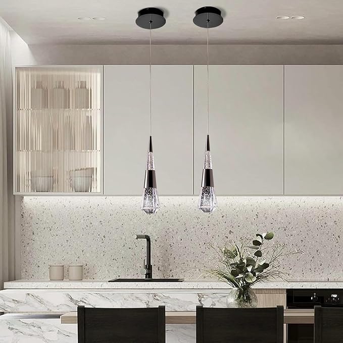 Pendant Lights Kitchen Island,Modern Pendant Led Light 2 Pack,Black Pendant Lights Kitchen Island for Dining Room,Led Chandelier for Bedroom Ceiling Hanging Pendant Light Fixture
