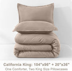 Litanika California King Comforter Set Light Coffee - 3 Pieces Cal King Lightweight Soft Plain Bed Comforter, Oversized Down Alternative Bedding Set - Machine Washable (104x96In, 2 Pillowcases)