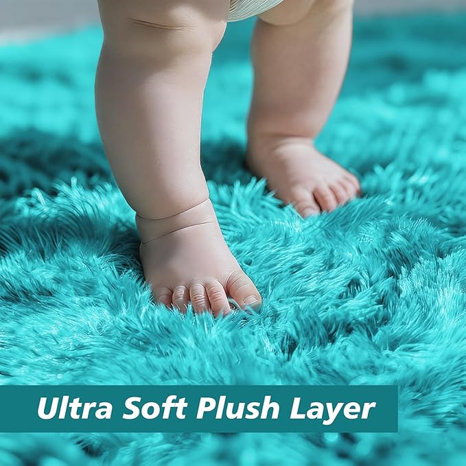 Soft Round Area Rug for Kids Bedroom, Fluffy Fuzzy Shaggy Rug 6'X6'for Living Room, Non Slip Circle Plush Rug for Girls Room Nursery Dorm Decor,Light Blue