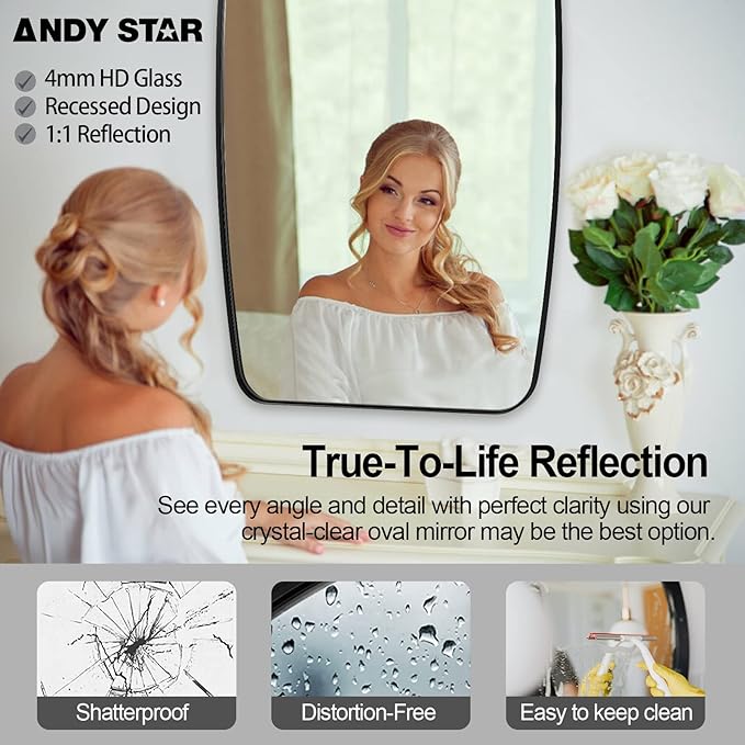 ANDY STAR Oval Mirrors for Bathroom, 20x30’’ Black Bathroom Vanity Mirror with Metal Frame, Black Oblong Bathroom Mirror for Over Sink, Modern Anti Rust Wall Mounted