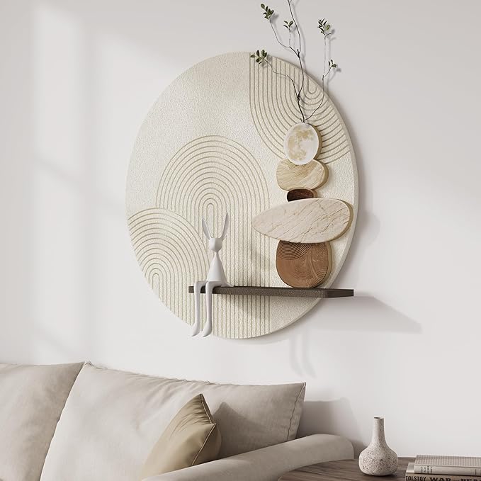 3D Textured Neutral Abstract Wall Art, White and Brown Boho Wall Decor with Rabbit Ornament, Modern Painting Artwork, Minimalist Wall Decor for Living Room Hallway Dining Room Bedroom Office, 24x24 In