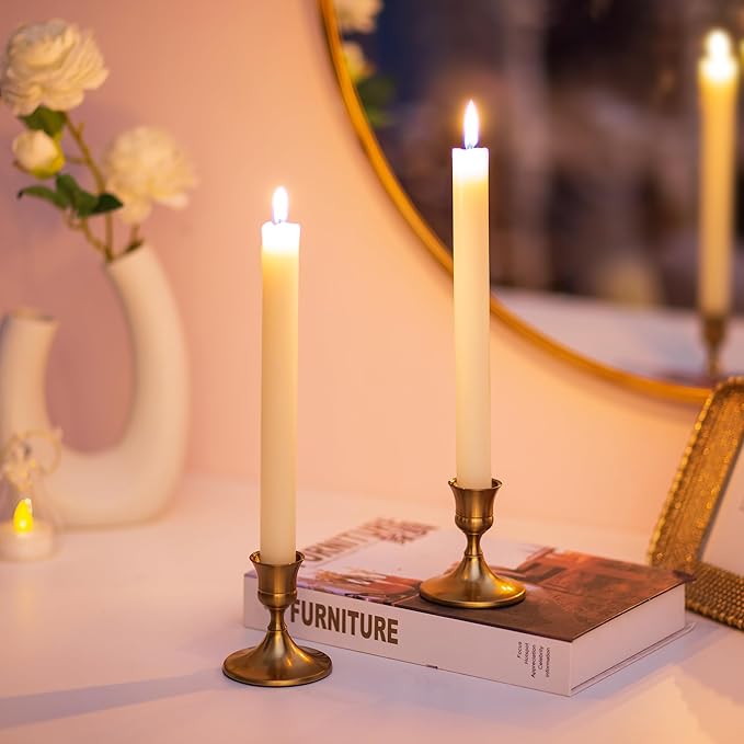 Sziqiqi Candlestick Holders Taper Candle Holders - Gold Candle Stick Candle Holder Bulk Decorative Table Centerpiece for Wedding Reception Christmas Dinner Bridal Showers Party Decor Pack of 12