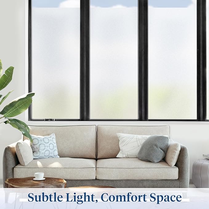 Haton Window Privacy Film Frosted Glass for Bathroom, Static Cling UV Sun Blocking Window Clings, Opaque Decorative Coverings Removable Sticker Heat Control Tint for Home Door, Pure 35.4" x 118.1"