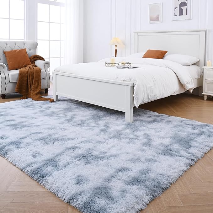 Fluffy Rug 5x7 Bedroom Rugs: Shag Rug for Bedroom - Area Rug 5x7 Grey Plush Fuzzy Soft Carpet (Tie-Dyed Light Gray, 5x7 Feet)