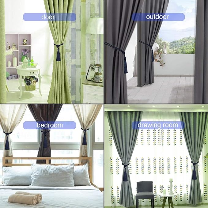 Fenghuangwu Curtain Tiebacks Tassel Tie-Backs, Rope Curtain tie Backs Handmade Curtain Holdbacks Made from Polyester (Navy, 4p)