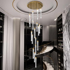 H125'' Modern Crystal Chandeliers for Entryway 18-Lights LED Dimmable Chandeliers Lighting Fixture Large Pendant Light for Staircaes Living Room Villa