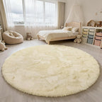 Fluffy Round Area Rugs for Bedroom,Ivory 5'X5'Shag Circle Area Rugs for Girls Room,Non Slip Fuzzy Plush Rug for Kids Room Living Room and Dorm Home Rug