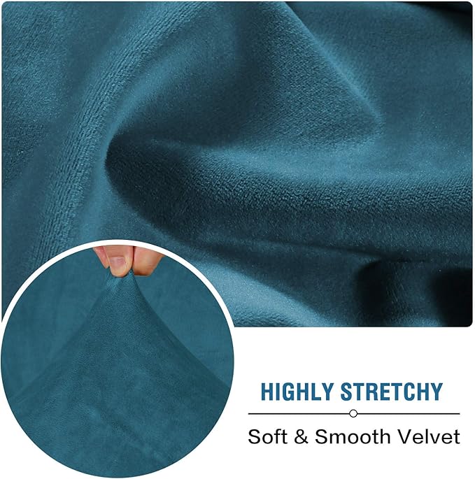H.VERSAILTEX Velvet Stretch Couch Cushion Cover Plush Cushion Slipcover for Chair Loveseat Sofa Cushion Furniture Protector Seat Cushion Sofa Cover (2 Piece Large Sofa Cushion Covers, Deep Teal)