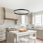 MADEM Room Decor Modern LED Pendant Light 1-Ring Circular Contemporary Chandelier 23.6'' Flush Mount Pendant Lighting for Living Dining Room Bedroom, 6000K Cool White, Black