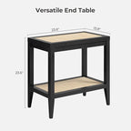 SICOTAS Rattan Nightstands Set of 2 - Boho Shelf Bedside Tables Narrow End Table Living Room Set of 2 Side Table with Rattan Storage Shelves for Small Space - Black Oak