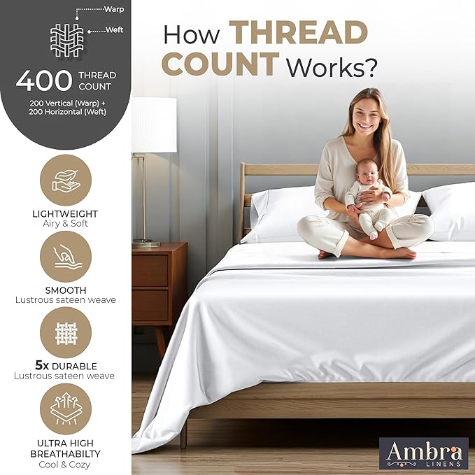 Tencel Sheets 3 Piece for Twin Size Bed - 100% Eucalyptus Lyocell Twin Sheets Set - Soft, Cooling & Breathable for Hot Sleepers - 16” Deep Pockets Hotel Quality Bedding Set - White