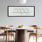 ZZJJHYWGQ Give Us This Day Our Daily Bread Sign 32"×12" Rustic Kitchen Dining Room Wall Decor Farmhouse Scripture Matthew 6:11 Religious Wall Art Bible Verse Christian Quotes Catholic Plaque (Black)