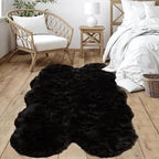 Goolela Black Faux Sheepskin Fur Rug 4x6 Fuzzy Furry Area Rug Black Fluffy Soft Shaggy Carpet for Bedroom Living Room Bedside Washable Sheepskin