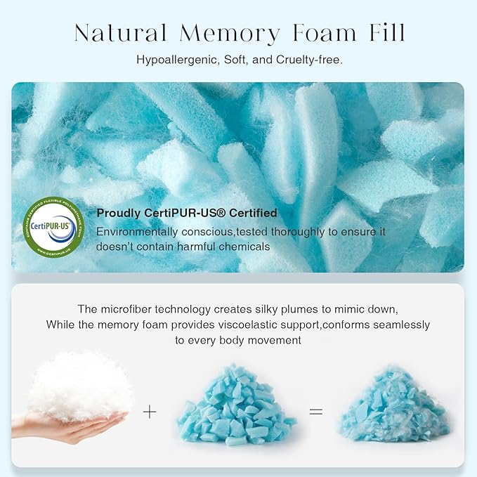 Phantoscope Memory Foam Pillow for Sleeping, Shredded Memory Foam Pillow Cooling Gel for Hot Sleepers, Adjustable Firm Bed Pillows with Bamboo Cover & Cotton Cover, Queen Size, 1 Pack, Gift Package