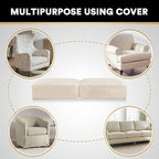 PrinceDeco Velvet Couch Cushion Cover Soft Stretch Cushion Slipcover for Chair Loveseat Sofa Cushion Furniture Protector Seat Cushion Sofa Cover (2 Piece Large Sofa Cushion Covers, Ivory)