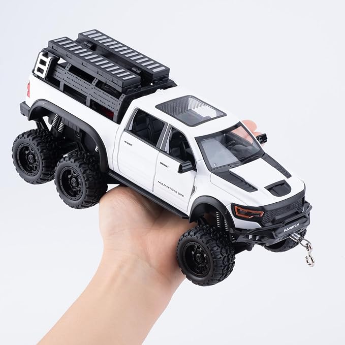 Pickup Truck Toy 1/24 Diecast Trucks Mammoth Model Car Kits,Metal Toy Truck Suitable for Kids and Car Collection,Pull Back Cars with Light and Sound,Trucks for Kids Ages 4-8（White）