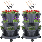 Vertical Planter 3 Tier Stackable Planters Garden Planters Strawberry Herb Flower and Vegetable Planter Indoor Outdoor Gardening Pots with Removable Wheels and Tools
