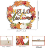 COLOR VALLEY ART Hello Autumn Wreath Sign, Fall Maple Leaf Wall Decor with Pumpkins, Rustic Wooden Thanksgiving Decoration, 11.4L''x11.4W'' (Maple Leaf Wreaths)