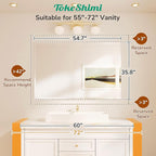 TokeShimi 55x36 Rectangle Bathroom Vanity Mirror Beveled, Tempered Frameless Wall Mirror with 1" Beveled Edge, Shatterproof Farmhouse Mirror Wall Mounted for Living Room, Entryway, Restroom