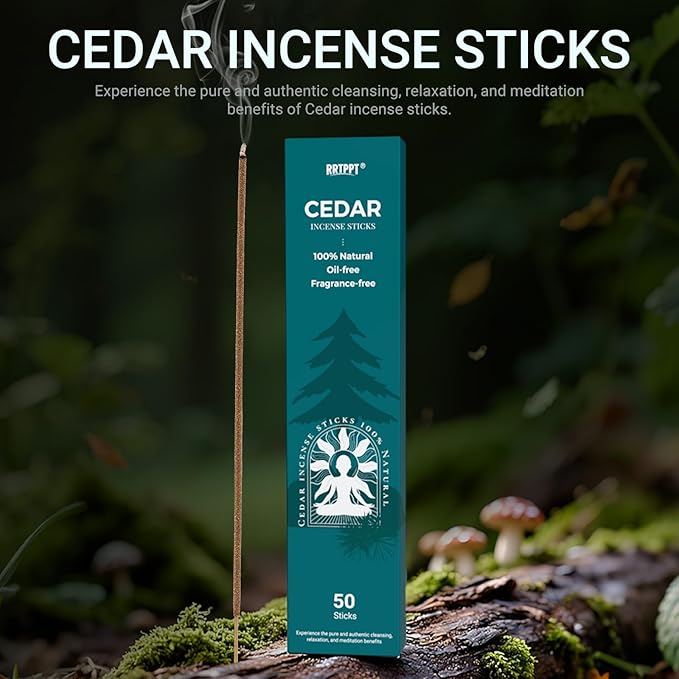 Cedar Incense Sticks (50 Sticks), 100% Natural sustainably harvested Cedar, Suitable for Yoga, Meditation, Relaxation, and Spiritual Purification