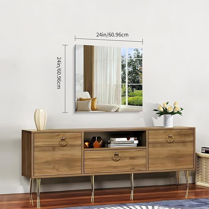 Frameless Mirror, 24x24 inch Square Bathroom Mirrors for Wall, Upgraded Shatterproof Vanity Mirror Over Sink with Polished Edge for Bathroom,Bedroom,Living Room and Entryway