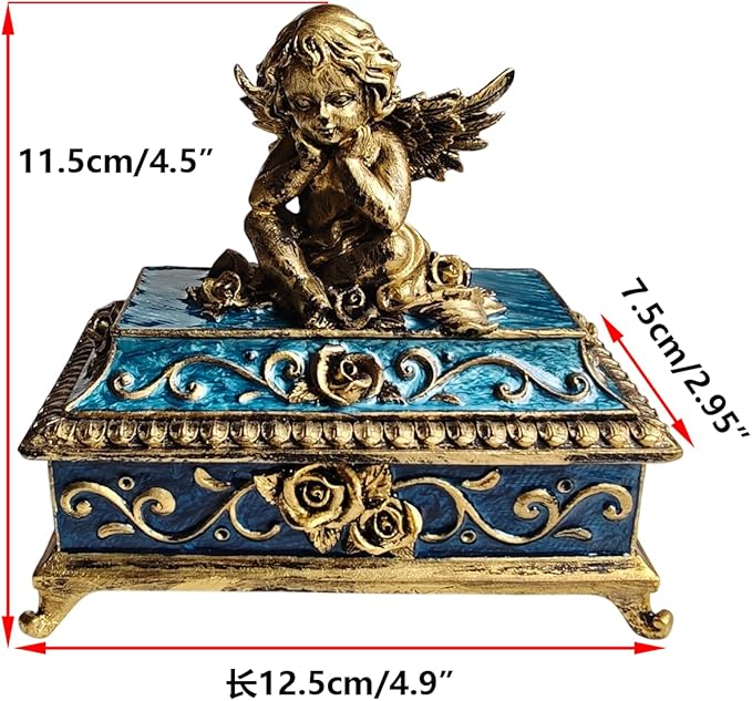 Vintage Angel Square Jewelry Box - Elegant Jewelry Storage, Wedding Bridesmaid Gift, Luxury Retro Jewelry Case- Bronze