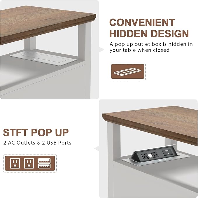 HIFYOBRO Narrow End Table with Flip Top Charging Station, Storage Side Table, Type-C & USB Port & Adjustable Shelf, White End Table Living Room & Bedroom Nightstand