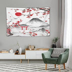 Red Cherry Blossoms Tapestry, Japanese Fuji Mountain Tapestry, Asian Japanese Wall Tapestry, Nature Landscape Tapestries for Bedroom Living Room Decor 90"x60"