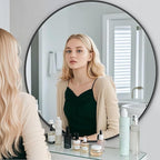 BEAUTYPEAK 24 Inch Round Mirror, Metal Frame Circle Mirror, Wall Mounted for Entryway, Bathroom, Vanity, Living Room, Black