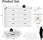 Dresser for Bedroom with 8 Drawers, 48" Wide Wood Chest of Drawers with Deep Drawers & Mental Handle, Modern Dresser TV Stand, Wooden Closet Storage Organizer for Living Room, Hallway, Entryway, White
