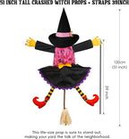 POPGIFTU 51" Halloween Crashing Witch Decoration – Pink Flying Witch for Tree, Yard, Porch, and Indoor Outdoor Halloween Décor