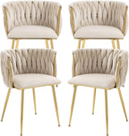 Nrizc Velvet Dining Chairs Set of 4, Woven Upholstered Dining Chairs with Gold Metal Legs, Modern Accent Chairs for Living Room, Dining Room, Kitchen