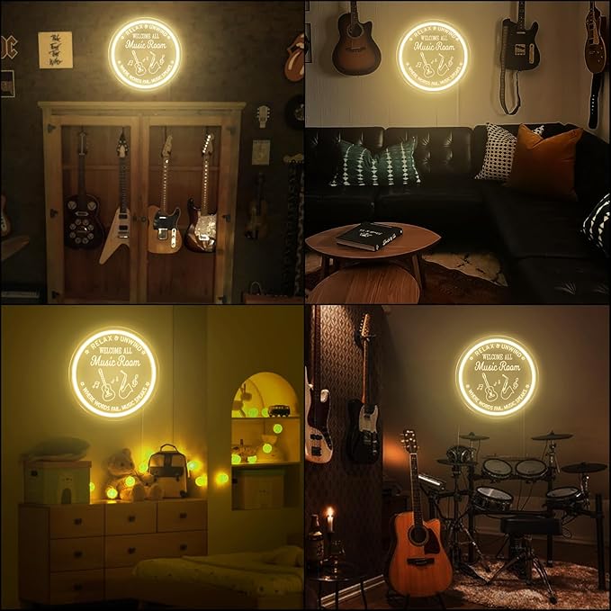 Live Music Neon Sign for Music Studio, Guitar LED Light Up Signs for Wall Decor, 3D Art Dimmable Neon Light USB for Bedroom Game Room Man Cave Party Aesthetics Decor, 12x12 Inch