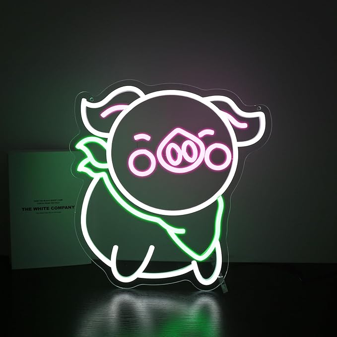 Pig Neon Sign - HSJNJKFU Neon Signs for Wall Decor Animal Led Sign Light Up Sign for Room Birthday Party Home - LED Neon USB Powered
