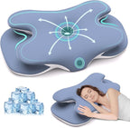 Cervical Pillow for Neck and Shoulder Pain Relief, Ergonomic Neck Pillow for Sleeping, Contour Memory Foam Cervical Pillow, Neck Pillow for Side Back Stomach Sleepers with Ice Silk Fabric (Blue)