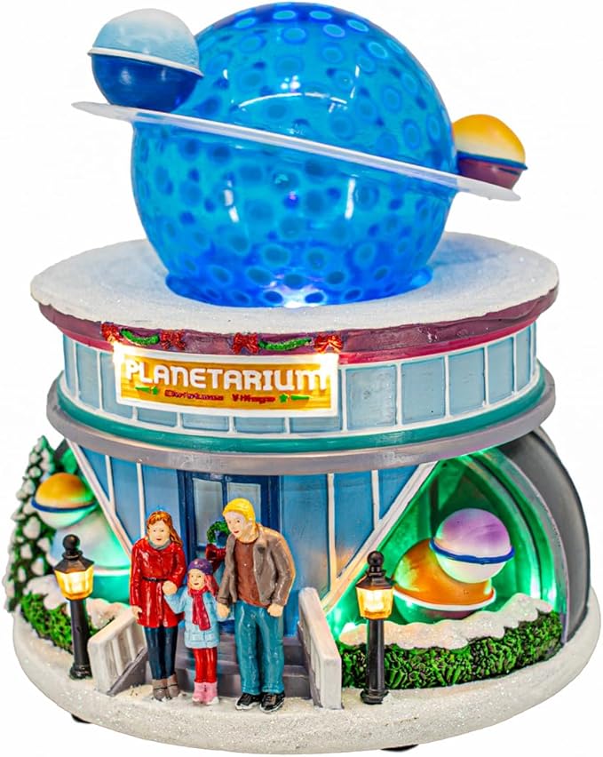 Planetarium Theatre Theme Celestial Planet Stars LED Lights Animated Christmas Village with Motion and Sound 7" x 7" x 8"