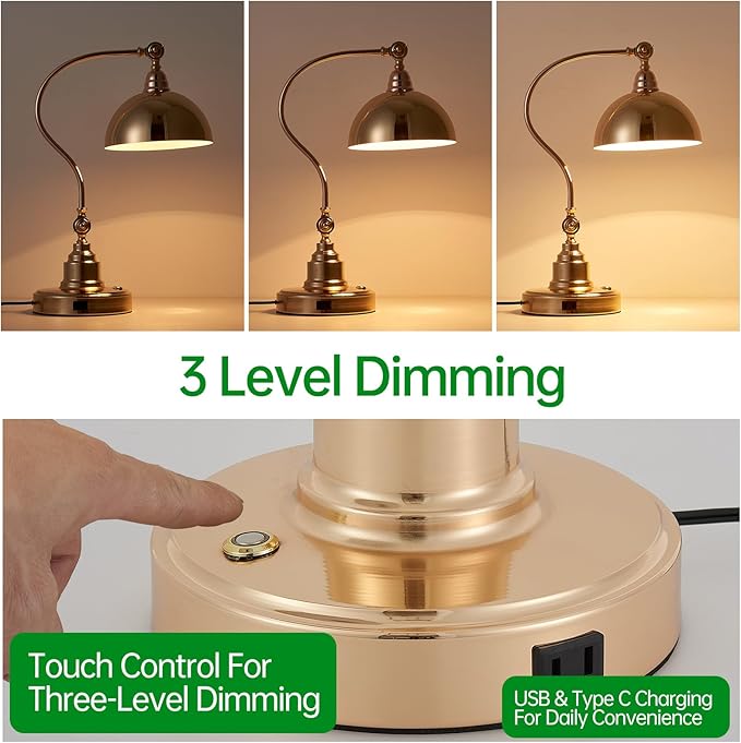 Vintage French Gold Desk Lamp Decorative Table Lamp for Home Office Living Room Bedroom Desk Light, Rustic Industrial Farmhouse Antique Library Study Desk Lamp E26 LED Bulb Included