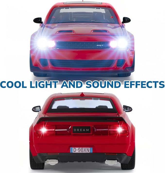 Car Toys for Boys 1/24 Diecast Cars Hellcat SRT Collectibles Model Kit,Pull Back Metal Toy Car with Lights and Sounds,Toy Cars for Boys Age 4-7（Red）