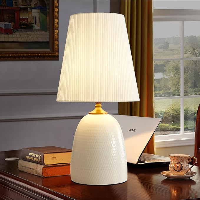 Modern Textured Ceramic Table Lamps 22.75In, White Table Lamp Decor for Living Room Bedroom Bedside End Desk Tables Lamp
