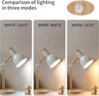 Small Wooden Desk Lamp,Adjustable tri-Color Kids Table Lamp,Desk Lamp for Home Office,Bedside lamp,Dorm lamp(White)