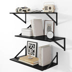 Heimlove 24" W x 12" D Wall Shelves for Books, 12 Inch Deep Floating Shelves Set of 3, Wide Floating Bookshelf with Metal Bracket for Living Room, Kitchen, Office, Bedroom and Decor Storage - Black